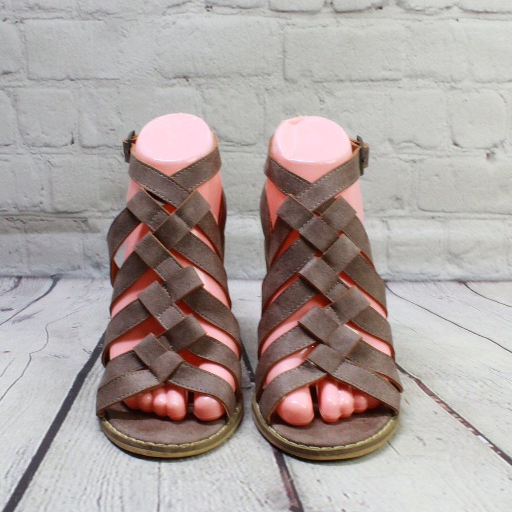 Mi.iM Don't Cross Me Heel Brown Leather Braided Straps Sandals Size 7 - Picture 4 of 9
